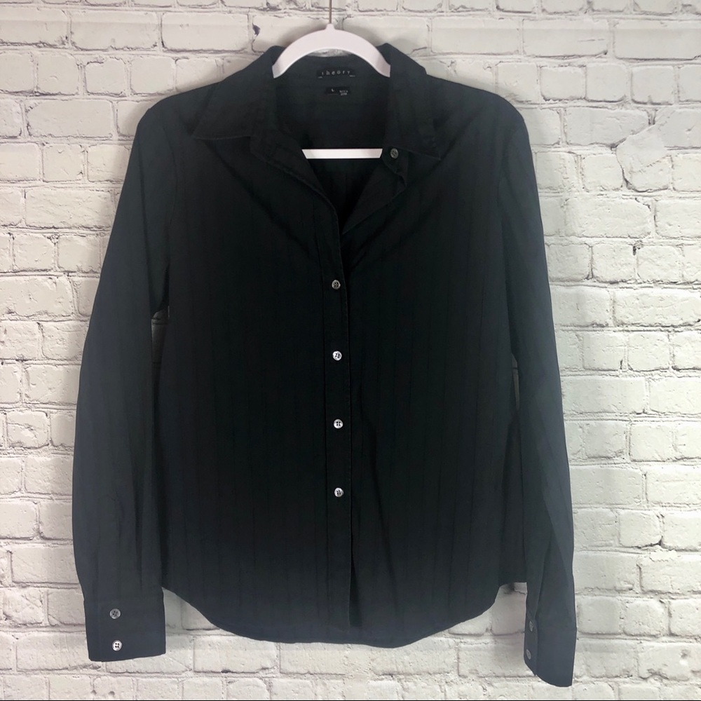 THEORY |  Larissa Black Striped Button Down Shirt